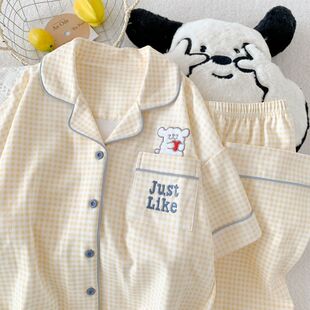 睡衣青少年女初中学生纯棉夏天短袖短裤长裤外穿两三件套装家居服