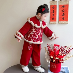新年服装女童中国风拜冬年服喜庆加厚保暖唐装中小童洋气拜年服