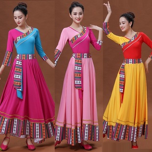 新款广场舞服装蒙古藏族舞蹈服女民族跳舞团队表演出服长裙子套装