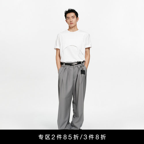 Unawares. 男女同款 腰带配饰三褶宽松长西裤