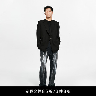 复古做旧直筒宽松裤 重工涂鸦油漆泼墨牛仔裤 男女同款 Unawares.