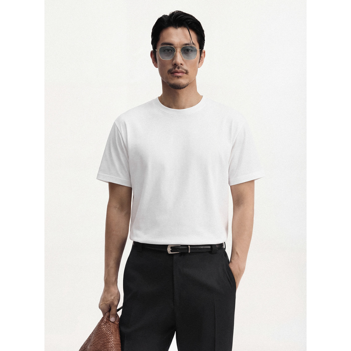 Unawares.SS26极简金色金属圆领长绒棉贴身打底T恤