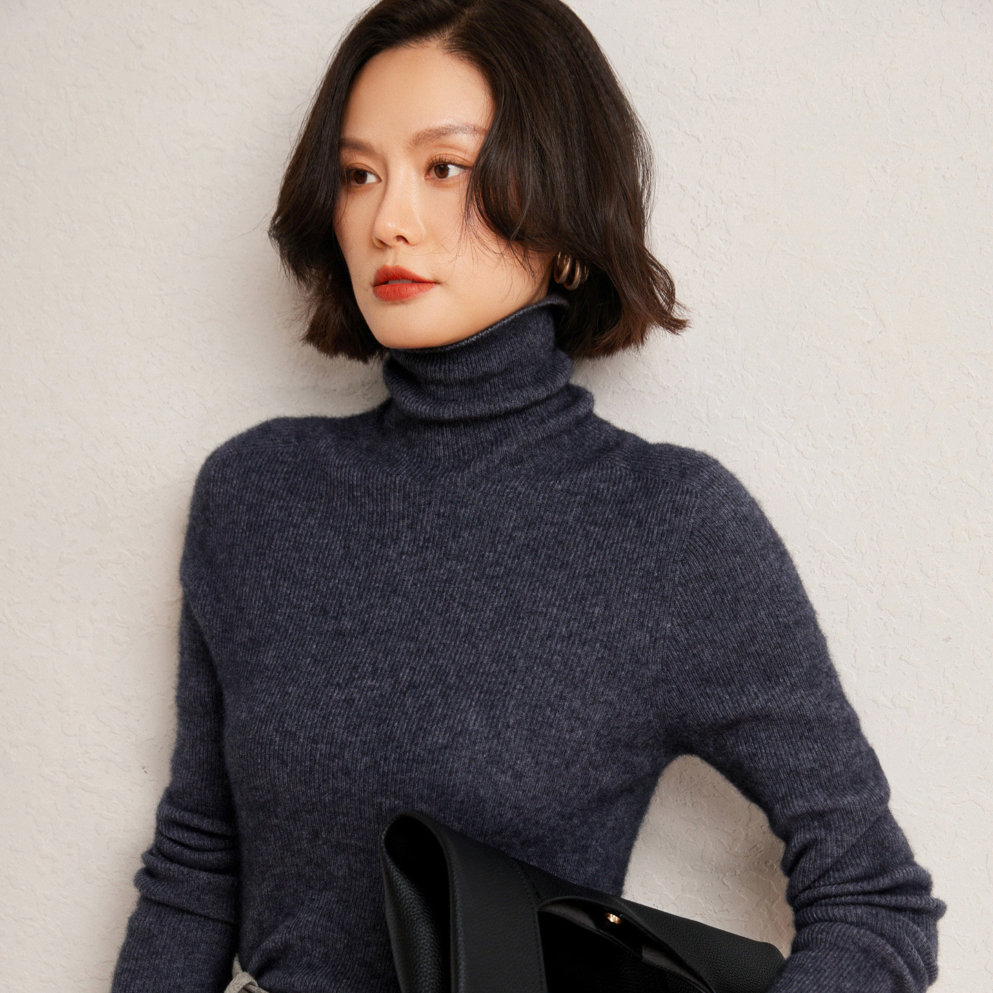小baby山羊绒衫女弹力紧身高领毛衣修身纯色内搭堆堆领针织打底衫