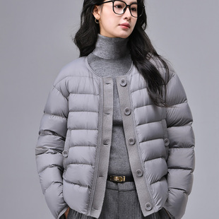 高端90白鸭绒羽绒服女简约圆领单排扣厚款保暖羽绒服外套2025新款