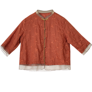 文艺中式欧根纱立领纯色苎麻衬衣女夏季新款刺绣小衫短款麻料上衣