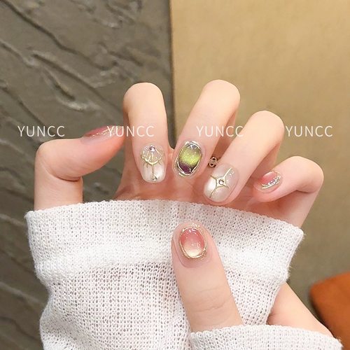 冰透腮绿玻璃珠ins清新感青苹果甜美手工穿戴甲鎏金猫眼高级宝石