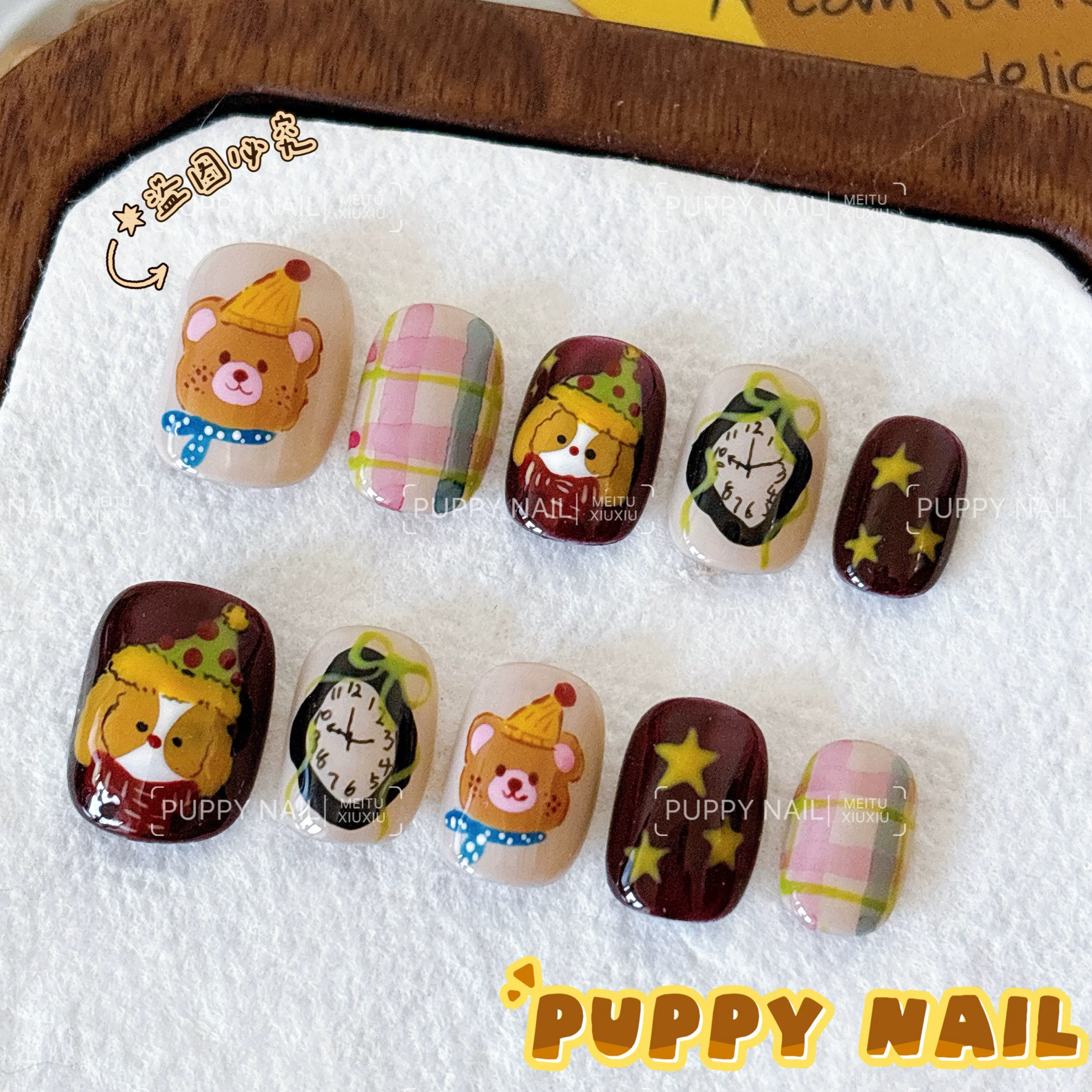 PUPPY家手绘小熊美拉德穿戴甲