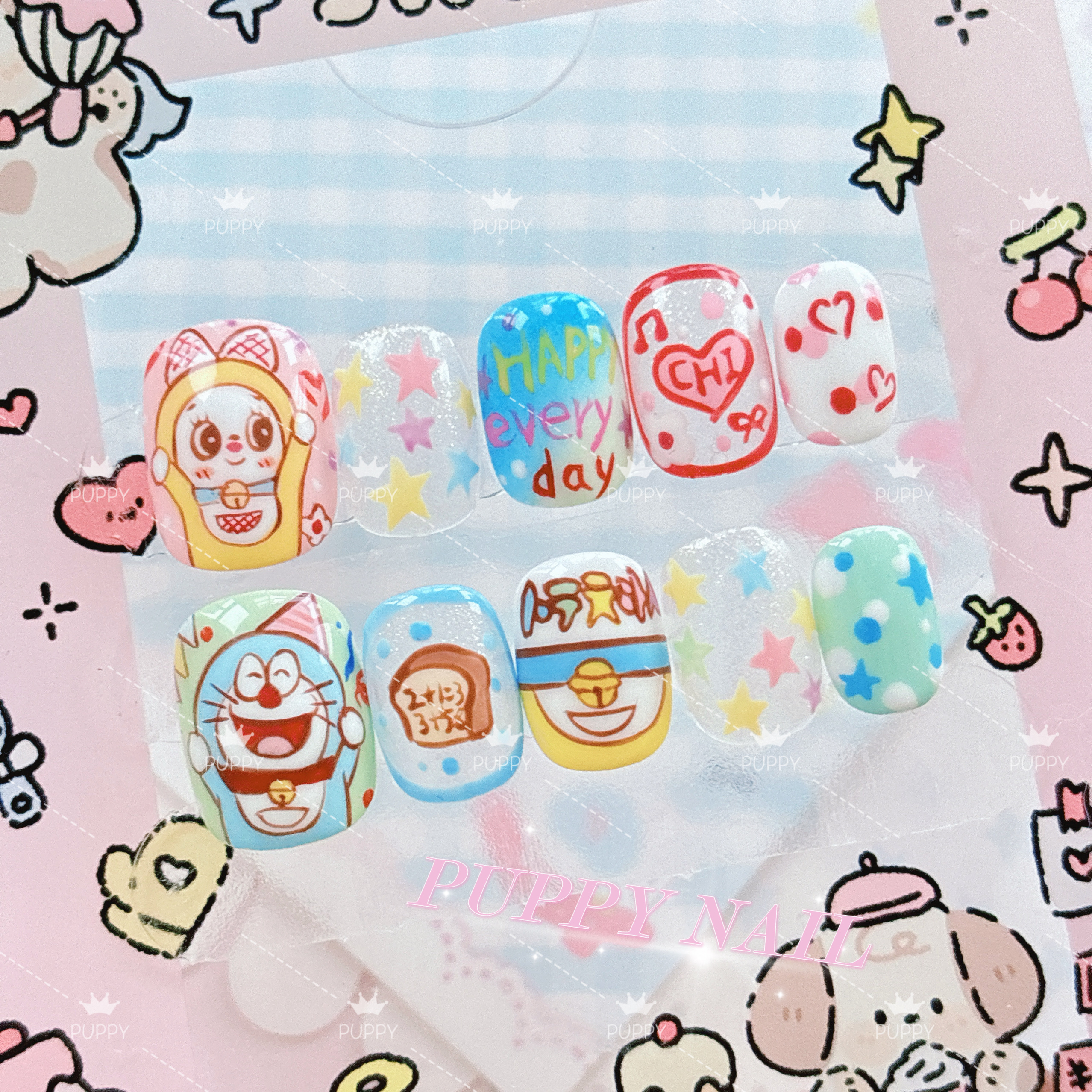 PUPPY家 哆啦a梦手绘穿戴甲卡通叮当猫卡通可爱美甲哆啦美少女