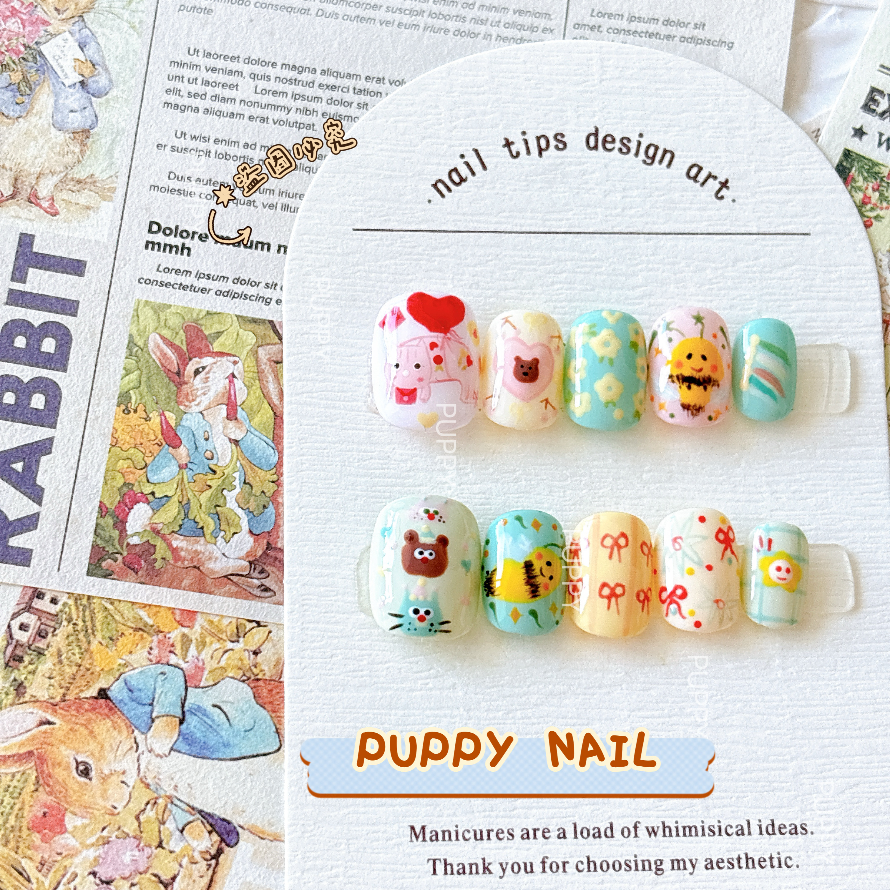 小蜜蜂手绘穿戴甲可爱甜美卡通