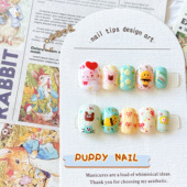 PUPPY家 小蜜蜂手绘穿戴甲可爱甜美卡通蝴蝶结ins短甲小碎花美甲