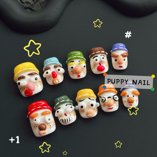 PUPPY家 帽子小丑穿戴甲卡通搞怪可爱彩色立体捏捏美甲秋冬圣诞