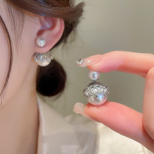 巴黎设计师 镶钻珍珠双面带耳环女ins气质冷淡风耳钉时尚 耳饰.