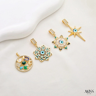 18K包金保色恶魔之眼船舵星芒莲花吊坠挂件diy毛衣链项链吊饰配件