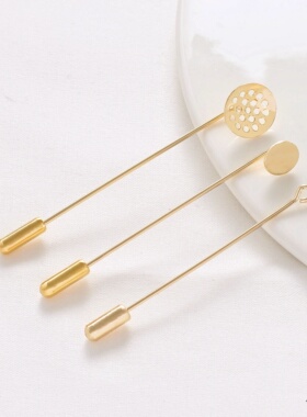 14K包金保色9字别针网盘圆片底托一字胸针带硅胶塞diy饰配件材料