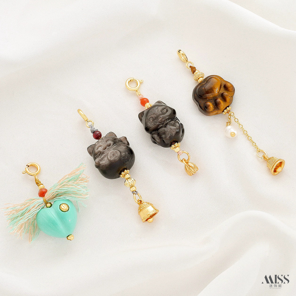 天然银耀石凤九招财猫虎眼石猫爪菱镁矿屁桃18K吊坠diy吊饰品配件,饰品/流行首饰/时尚饰品新,项坠/吊坠,淘宝优惠券,粉丝福利购,淘宝优惠卷