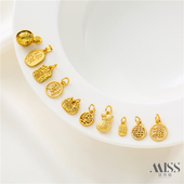 保色哑金福字吊牌招财纳福吊坠圆形diy手工项链手链耳坠配件