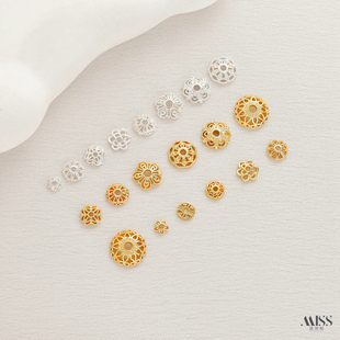 铜镀18K真金保色厚银风车浪边六芒星珠托花托贴片隔片diy串珠配件