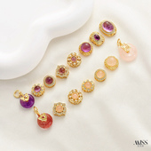 镶嵌天然紫水晶粉晶包金保色花式 镂空隔珠平安扣吊坠diy饰品配件