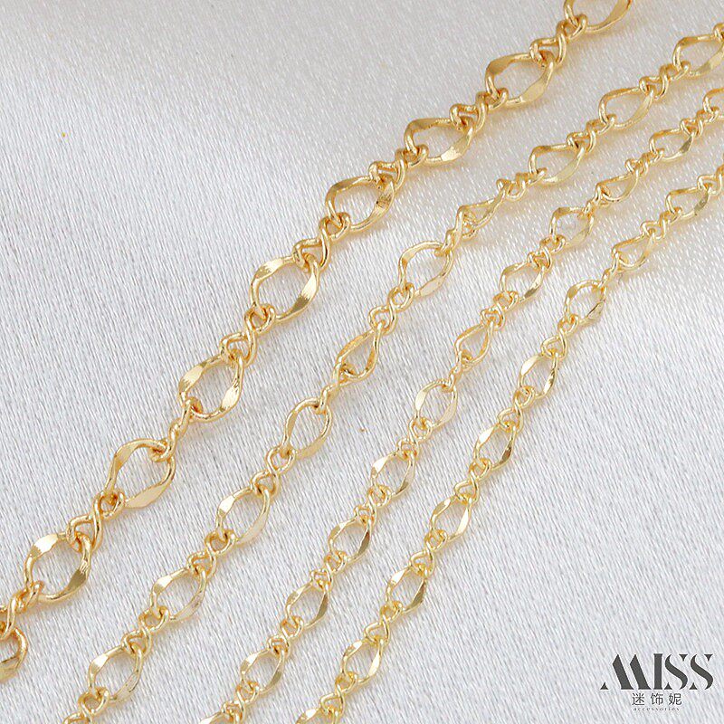PLATED 14K REINFORCED COLOR-RETAINING GOLD FIGURE 8 CHAIN FLAT O PRESSED TWIST O WORD LOOSE CHAIN DIY BRACELET NECKLACE ACCESSORIES JEWELRY MATERIAL