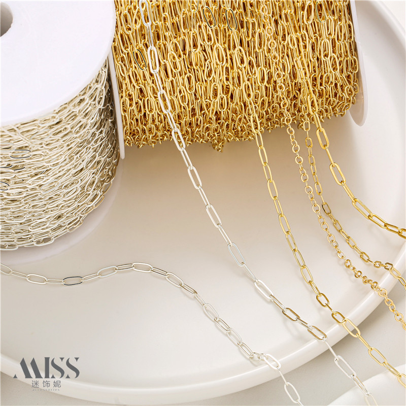 14K镀真金强保色银扁O链diy手链项链椭圆长方链材料首饰配件散链,饰品/流行首饰/时尚饰品新,链条,淘宝优惠券,粉丝福利购,淘宝优惠卷