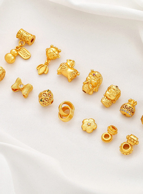 强保色24K沙金拉丝花朵马锤纹蝴蝶结金鱼度母飞碟隔珠diy串饰配件