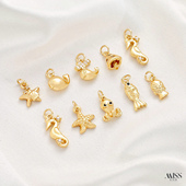 14K包金保色海洋生物海马海星小鱼章鱼吊坠diy手链项链耳饰品配件