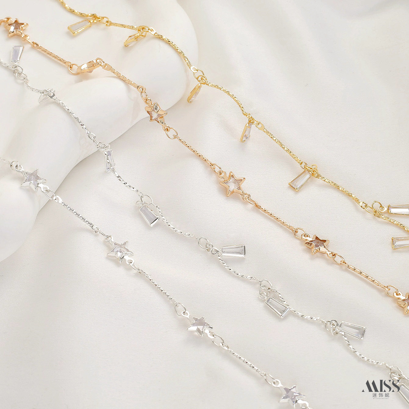 14K包金保色五角星直棒链梯形锆石弯棒手工链diy手链项链饰品配件,饰品/流行首饰/时尚饰品新,链条,淘宝优惠券,粉丝福利购,淘宝优惠卷