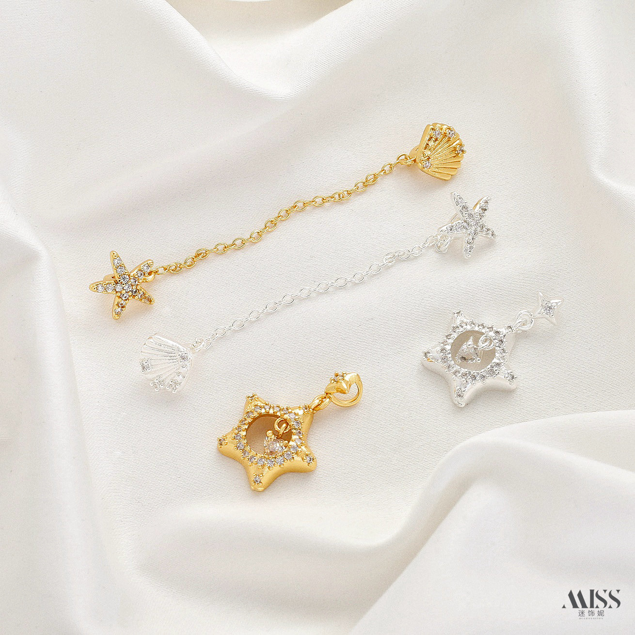 铜镀18K真金厚银高保色镶锆五角心吊坠海星贝壳安全链diy饰品配件,饰品/流行首饰/时尚饰品新,其他DIY饰品配件,淘宝优惠券,粉丝福利购,淘宝优惠卷