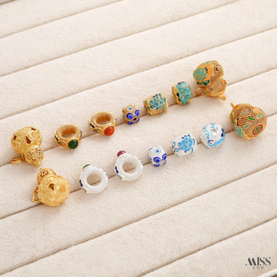 景泰蓝24K掐丝珐琅貔貅招财葫芦吊坠南红碧玉跑环莲花隔珠diy配件