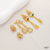 哑金18K保色景泰蓝烧蓝镶猫眼石葫芦隔珠流苏吊坠diy手链项链配件