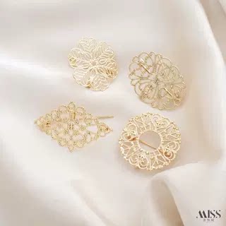 14K包金保色圆形椭圆菱形花式镂空胸针别针diy手工胸花胸饰品配件