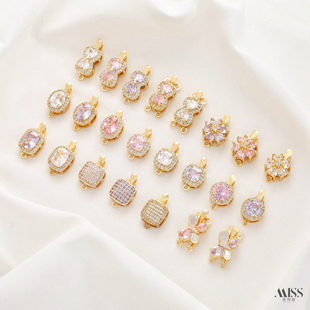 保色18K包金镶锆蝴蝶结花朵椭圆形方形插扣收尾连接扣diy尾扣配件