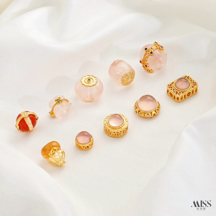 镶嵌天然粉水晶紫玛瑙铜镀24K真金高保色花式隔珠diy粉晶串饰配件