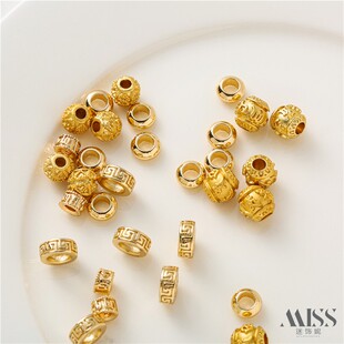 14K金大孔沙金保色隔珠桶珠DIY手工首饰配件手链项链转运珠散珠