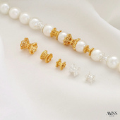 18K哑金包金保色沙金双头花帽diy双面花托手链项链隔珠首饰品配件