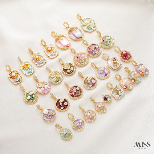 祢饰妮女士铜油画吊坠天然珍珠