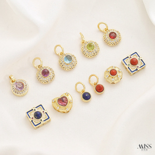 天然青金南红石榴石海蓝宝紫水晶橄榄石18K强保色隔珠diy串饰配件