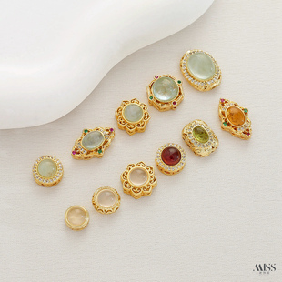 镶嵌天然海蓝宝碧玺白玉髓铜镀18K真金高保色花式隔珠diy串珠配件