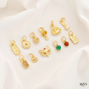 铜镀18K真金保色葫芦平安喜乐招财佛公如意算盘吊坠diy吊饰品配件