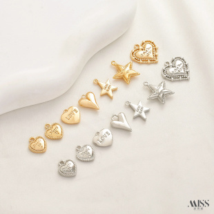 14K包金保色英文字母桃心爱心形五角星星吊坠diy手链项链吊饰配件