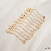 14K包金保色镶锆石桃心四叶草吊坠延长链尾链diy手链项链加长配件