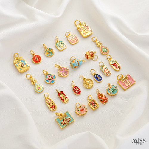 景泰蓝烧蓝珐琅彩18K葫芦上上签好事生花吊坠diy手链手串吊饰配件