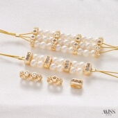 14K包金保色锆石猪鼻子梅花双排三排珍珠串珠隔片diy手链饰品配件