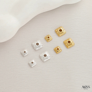 铜镀18K真金厚银高保色方形花托珠帽diy手链项链串珠隔片贴片配件