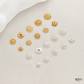 镀真金厚银14K保色18K镂空花托花帽珍珠隔片珠托diy串珠饰品配件