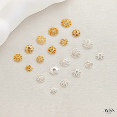 镀真金厚银14K保色18K镂空花托花帽珍珠隔片珠托diy串珠饰品配件