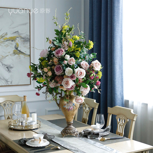 欧美式轻奢高端大气玄关仿真花