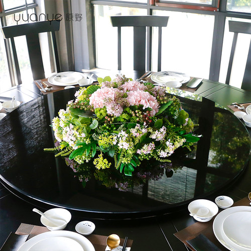 大圆桌转盘餐厅别墅高档仿真花