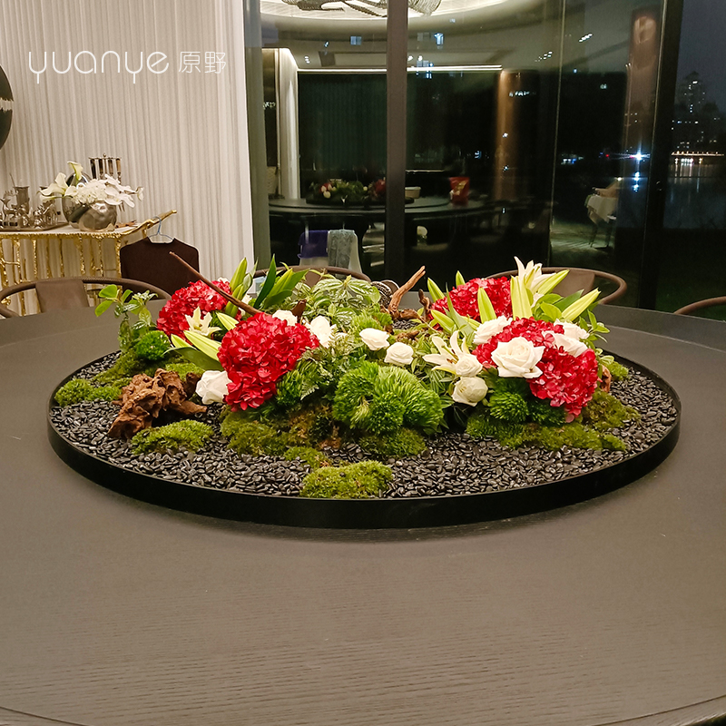 酒店餐桌花摆花高端新中式大圆桌装饰摆件
