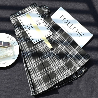 格子百褶裙女秋冬短款高腰复古毛呢a字半身裙显瘦红色网红短裙裤